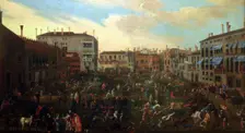 Bull Hunting in Campo San Polo (Caccia ai tori in Campo San Polo), ca 1640-1645
