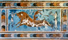 Bull-leaping fresco, Palace of Knossos, Crete, Greece, Bronze Age, (2000). Creator: Unknown