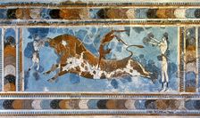 Bull-leaping fresco, Palace of Knossos, Crete, Greece, Bronze Age, (2000). Creator: Unknown