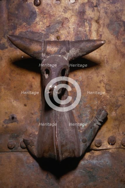 Bull, rivetted to large bronze cauldron, Rynkeby, Denmark. Celtic Iron Age, c.6th century BC. Artist: Unknown.