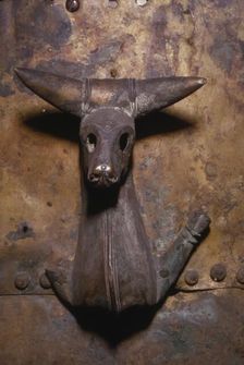 Bull, rivetted to large bronze cauldron, Rynkeby, Denmark. Celtic Iron Age, c.6th century BC