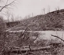 Bull Run. Bridge near Union Mills (destroyed seven times), ca. 1862. Creator: Tim O'Sullivan