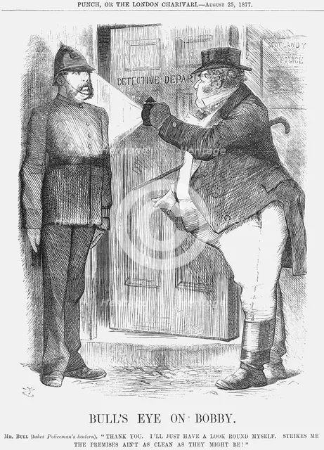 'Bull's Eye on Bobby', 1877. Creator: John Tenniel.