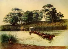 Bullock Waggon Crossing a Drift on the Umbelois River-Swaziland 1902. Creator: Donald McCracken