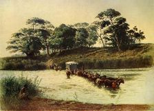 Bullock Waggon Crossing a Drift on the Umbelois River-Swaziland 1902. Creator: Donald McCracken