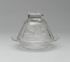 Bullet & Emblem pattern covered butter dish, 1870/1900. Creator: Unknown