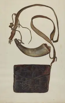 Bullet Pouch and Powder Horn, c. 1937. Creator: Cecil Smith