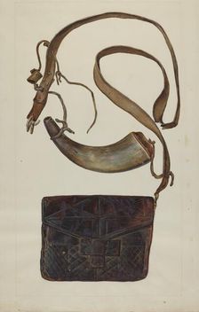 Bullet Pouch and Powder Horn, c. 1937. Creator: Cecil Smith
