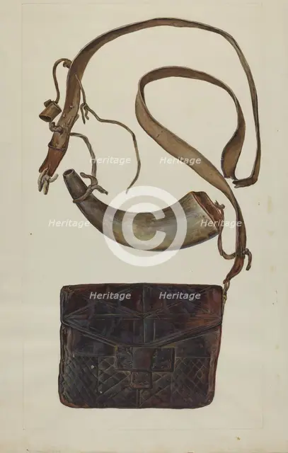 Bullet Pouch and Powder Horn, c. 1937. Creator: Cecil Smith.