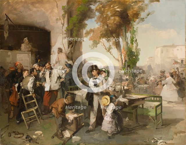 Bulletin Announcing the Peace of Villafranca, 1861-1862. Creator: Induno, Domenico (1815-1878).