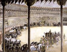 Bullfight held in Madrid with the assistance of kings Alfonso XII, King Spain (1857-1885)