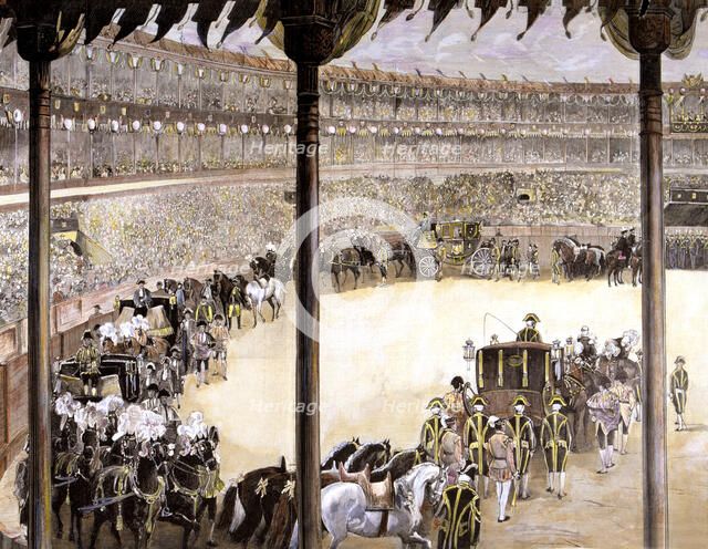 Bullfight held in Madrid with the assistance of kings' Alfonso XII, King Spain (1857-1885).