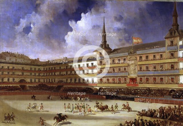  'Bullfight in the Plaza Mayor in Madrid 1846' oil by Pharamond Blanchard.