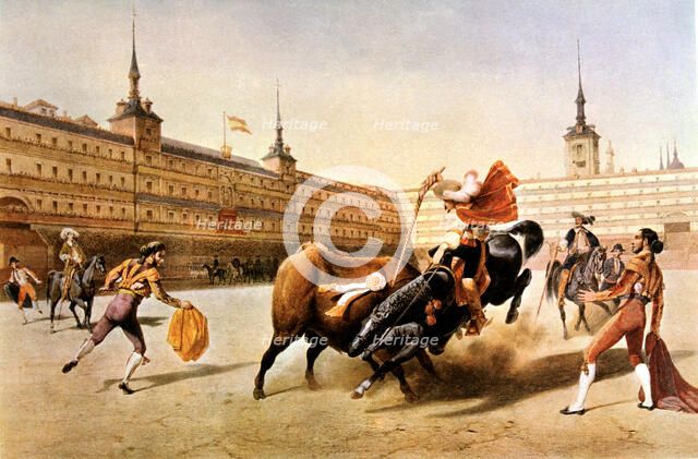 Bullfight in the Plaza Mayor of Madrid, lithography by Blanchard.