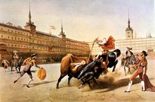 Bullfight in the Plaza Mayor of Madrid, lithography by Blanchard
