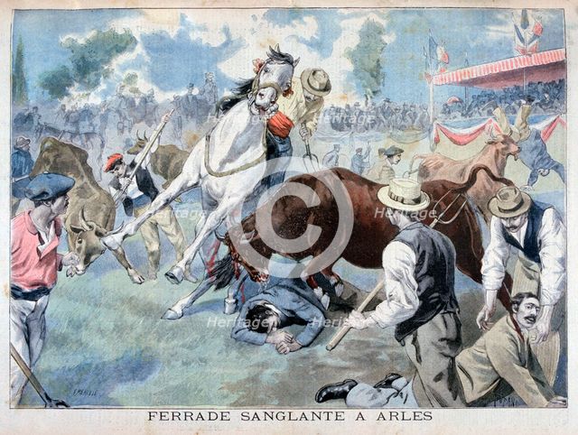 Bullfight incident, Arles, France, 1898. Creator: F Meaulle.