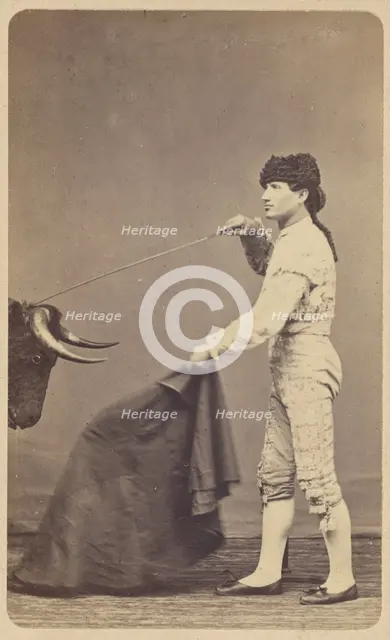 Bullfighter in studio, about 1865. Creator: Juan Laurent.
