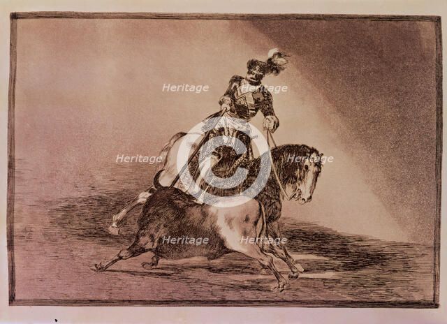 Bullfighting, series of etchings by Francisco de Goya. Plate 11: 'The Cid Campeador lancing anoth…