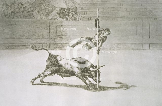 Bullfighting, series of etchings by Francisco de Goya, plate 20: 'Ligereza y atrevimiento de Juan…