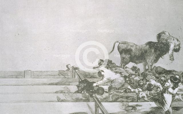 Bullfighting, series of etchings by Francisco de Goya, plate 21: 'Desgracias acaecidas en el tend…