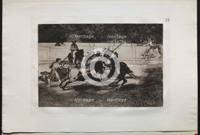 Bullfights: The Forceful Rendon Stabs a Bull with the Pique, From Which Pass he died..., 1876. Creator: Francisco de Goya (Spanish, 1746-1828).