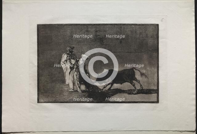 Bullfights: The Moors Make a Different Play in the Ring Calling the Bull with the Burnous, 1876. Creator: Francisco de Goya (Spanish, 1746-1828).