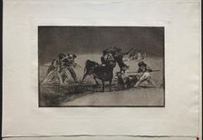 Bullfights: The Moors Use Donkeys as a Barrier to Defend Themselves Against the Bull..., 1876. Creator: Francisco de Goya (Spanish, 1746-1828)