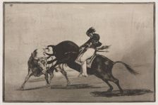 Bullfights: The Same Ceballos Mounted on Another Bull Breaks Short Spears in the Ring…, 1876. Creator: Francisco de Goya (Spanish, 1746-1828)