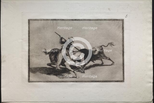 Bullfights: The Spirited Moor Gazul is the First to Fight According to the Rules, 1876. Creator: Francisco de Goya (Spanish, 1746-1828).