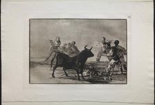 Bullfights: The Rabble Hamstringing the Bull with Lances, Sickles, Banderillas and Other Arms, 1876. Creator: Francisco de Goya (Spanish, 1746-1828)