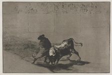 Bullfights: The Very Skilful Student of Falces, Wrapped in his Cape, Tricks the Bull..., 1876. Creator: Francisco de Goya (Spanish, 1746-1828)