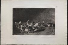 Bullfights: Two Teams of Picadors Thrown One After the Other by a Single Bull, 1876. Creator: Francisco de Goya (Spanish, 1746-1828)