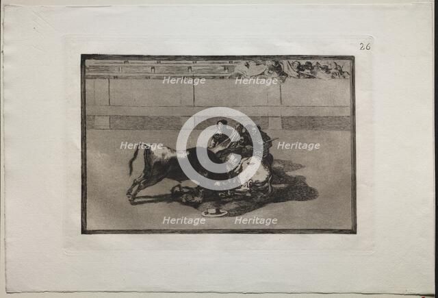 Bullfights: A Picador is Unhorsed and Falls Under the Bull, 1876. Creator: Francisco de Goya (Spanish, 1746-1828).