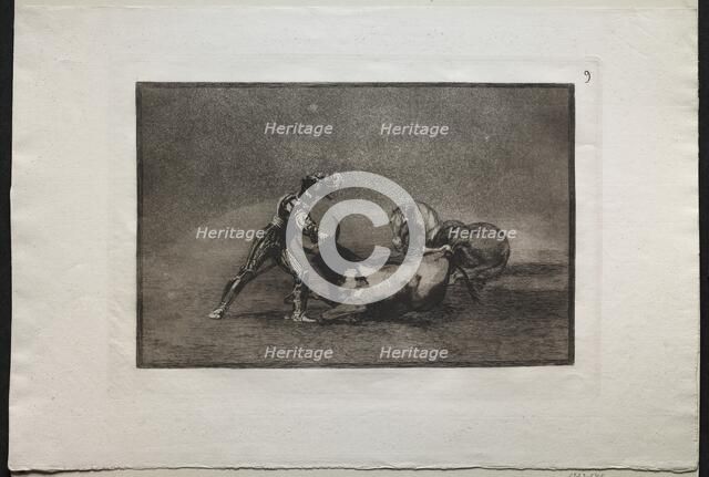 Bullfights: A Spanish Knight Kills the Bull After Having Lost His Horse, 1876. Creator: Francisco de Goya (Spanish, 1746-1828).