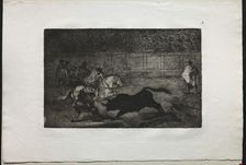 Bullfights: A Spanish Mounted Knight Breaking Short Spears with the Help of Assistants, 1876. Creator: Francisco de Goya (Spanish, 1746-1828)