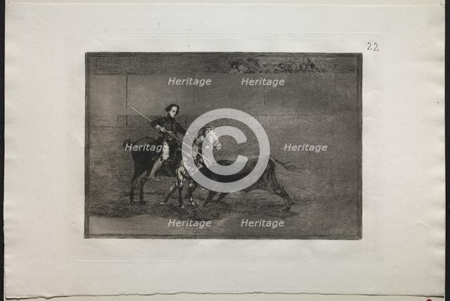 Bullfights: Manly Courage of the Celebrated Pajuelera in (the Ring) at Saragosa, 1876. Creator: Francisco de Goya (Spanish, 1746-1828).