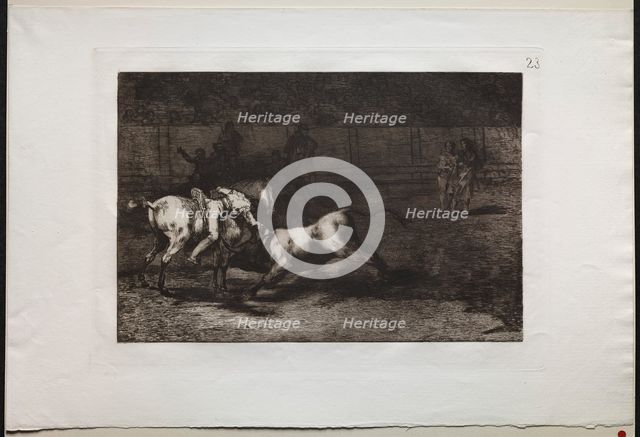 Bullfights: Mariano Ceballos, Alias the Indian, Kills the Bull From his Horse, 1876. Creator: Francisco de Goya (Spanish, 1746-1828).