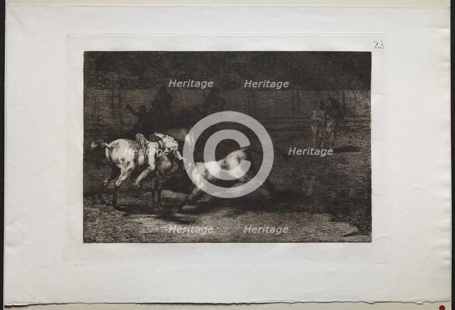 Bullfights: Mariano Ceballos, Alias the Indian, Kills the Bull From his Horse, 1876. Creator: Francisco de Goya (Spanish, 1746-1828).