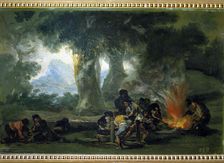 Bulls factory oil on table (Back: Rifle bulls factory of Josef Mallen in the Sierra de Tardient…