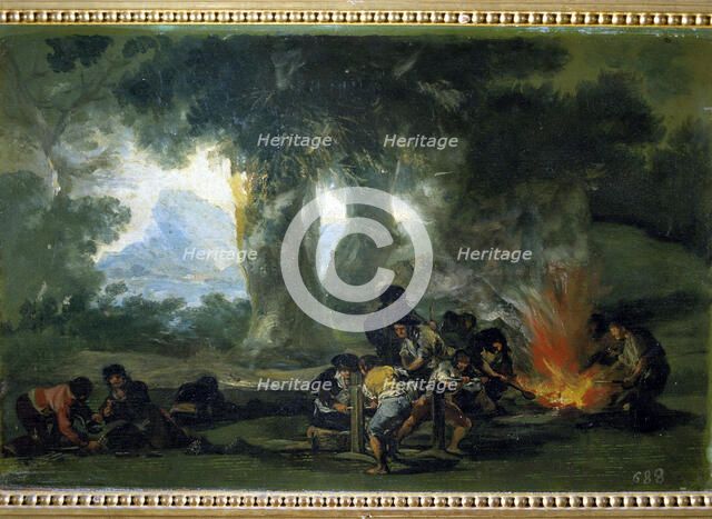 Bulls factory', oil on table (Back: Rifle bulls factory of Josef Mallen in the Sierra de Tardient…