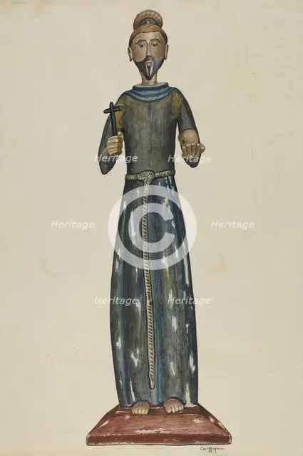 Bulto, Priest Carrying Cross and Skull, 1939. Creator: Carl O'Bergh.