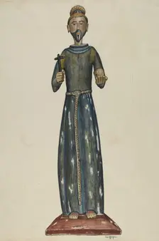 Bulto, Priest Carrying Cross and Skull, 1939. Creator: Carl O'Bergh
