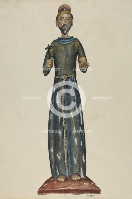 Bulto, Priest Carrying Cross and Skull, 1939. Creator: Carl O'Bergh.