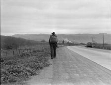 Bum blockade, all heading north, South of King City, California, 1936. Creator: Dorothea Lange