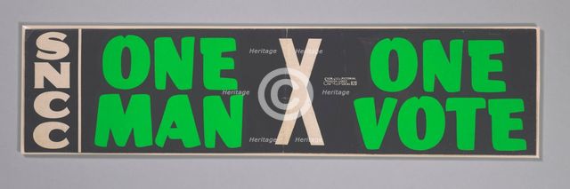 Bumper sticker with the slogan One Man, One Vote, 1962 - 1965. Creator: Unknown.