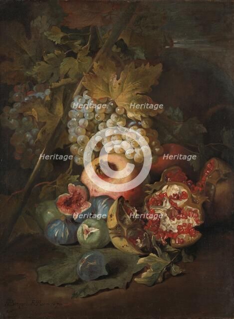 Bunches of Grapes, Pomegranates and Figs in a Landscape, 1670. Creator: Abraham Brueghel.