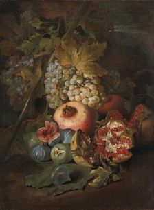 Bunches of Grapes, Pomegranates and Figs in a Landscape, 1670. Creator: Abraham Brueghel