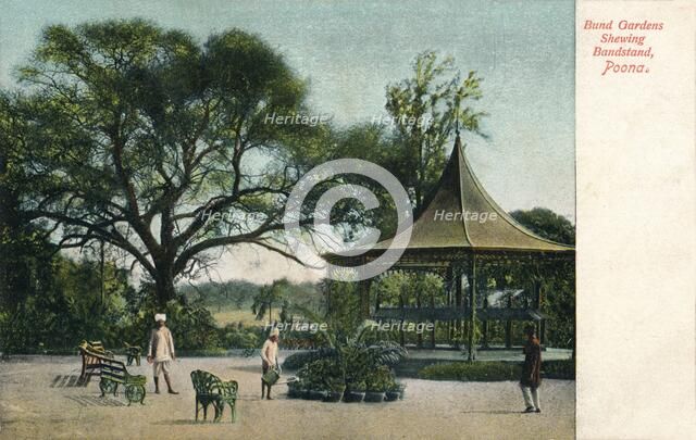 'Bund Gardens Shewing Bandstand, Poona', c1900. Artist: Unknown.
