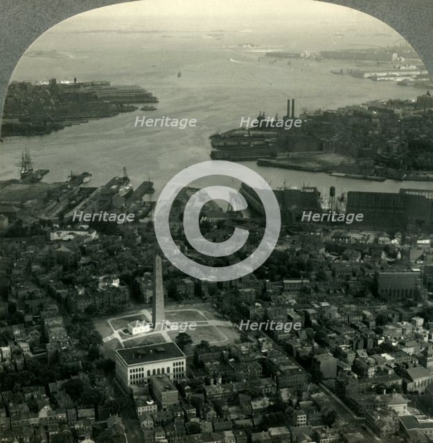 'Bunker Hill Monument and Boston Harbor from the Air, Boston, Mass.', c1930s. Creator: Unknown.