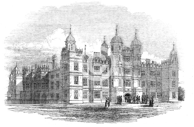 Burghley House - north front, 1844. Creator: W. J. Linton.